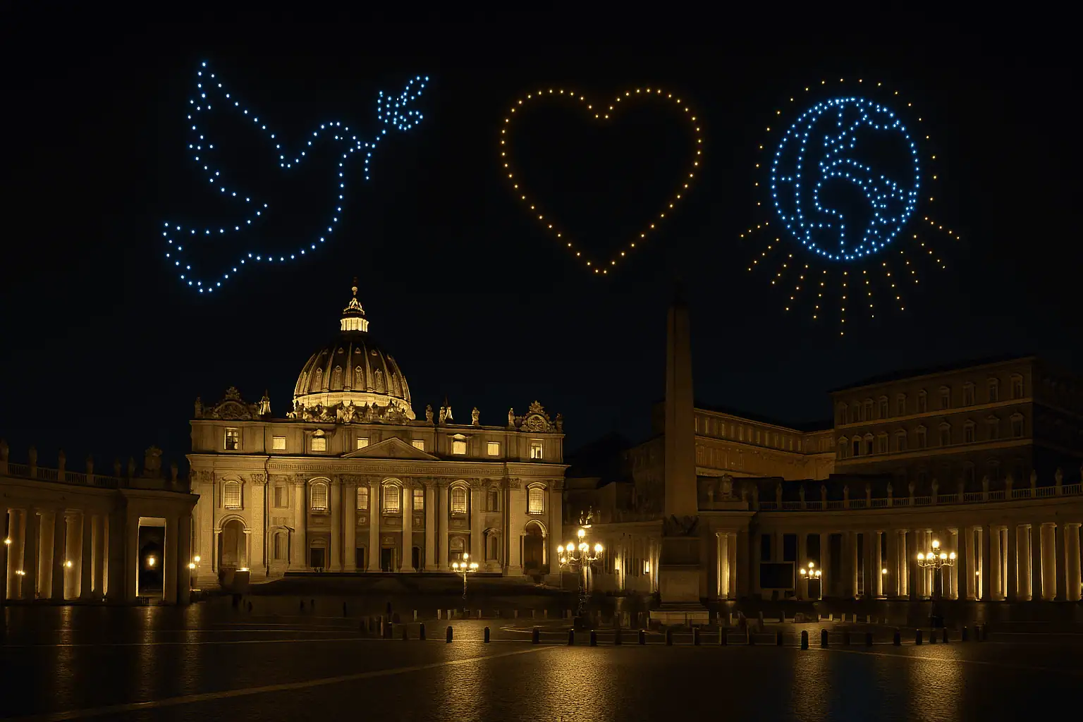 Vaticano, “Grace for the World”: tremila droni illuminano il cielo sopra piazza San Pietro