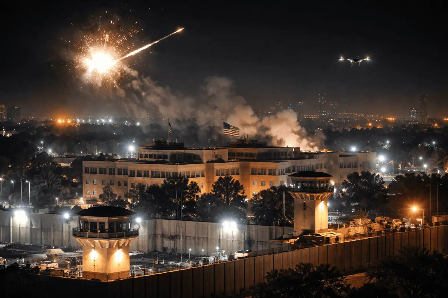 Attacco con droni e razzi contro l’ambasciata USA a Baghdad: cosa è successo nella notte del 17 marzo 2026