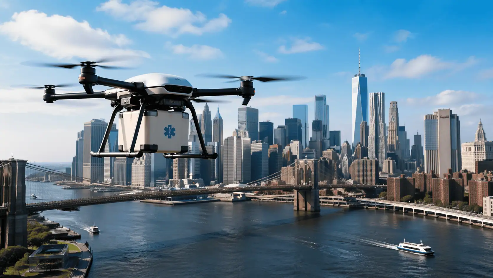 New York City sperimenta droni cargo sull’East River: meno traffico e consegne mediche più veloci