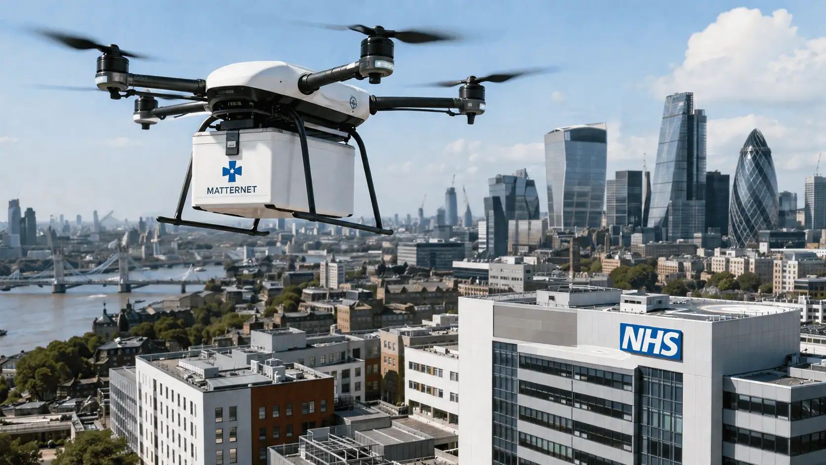 Matternet lancia il servizio di consegne con droni per il NHS nel centro di Londra: materiale medico tra ospedali in pochi minuti