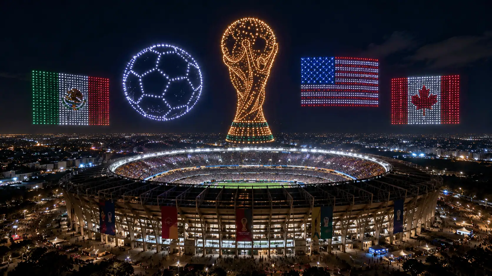 Mondiali 2026, spettacolo di droni a Città del Messico: il cielo si illumina sopra l'Estadio Azteca