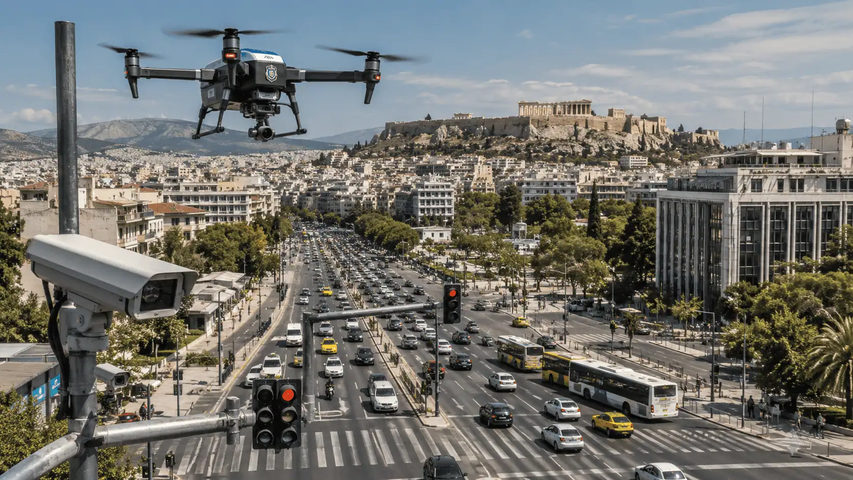 Atene punta su telecamere intelligenti, droni e IA: il nuovo sistema digitale rivoluziona la gestione del traffico