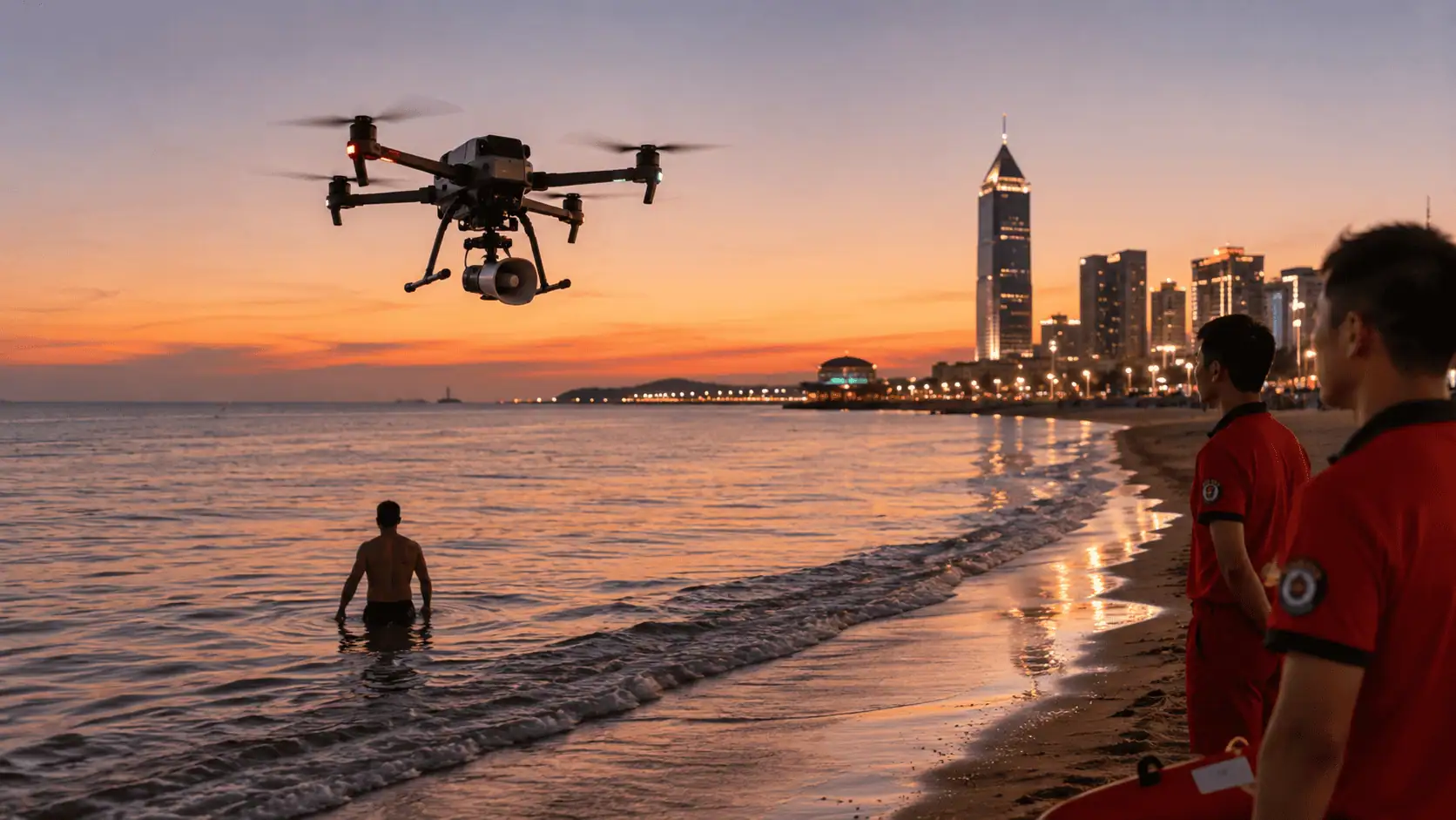 Cina, drone sorveglia la spiaggia e blocca il bagno notturno: il video conquista i social