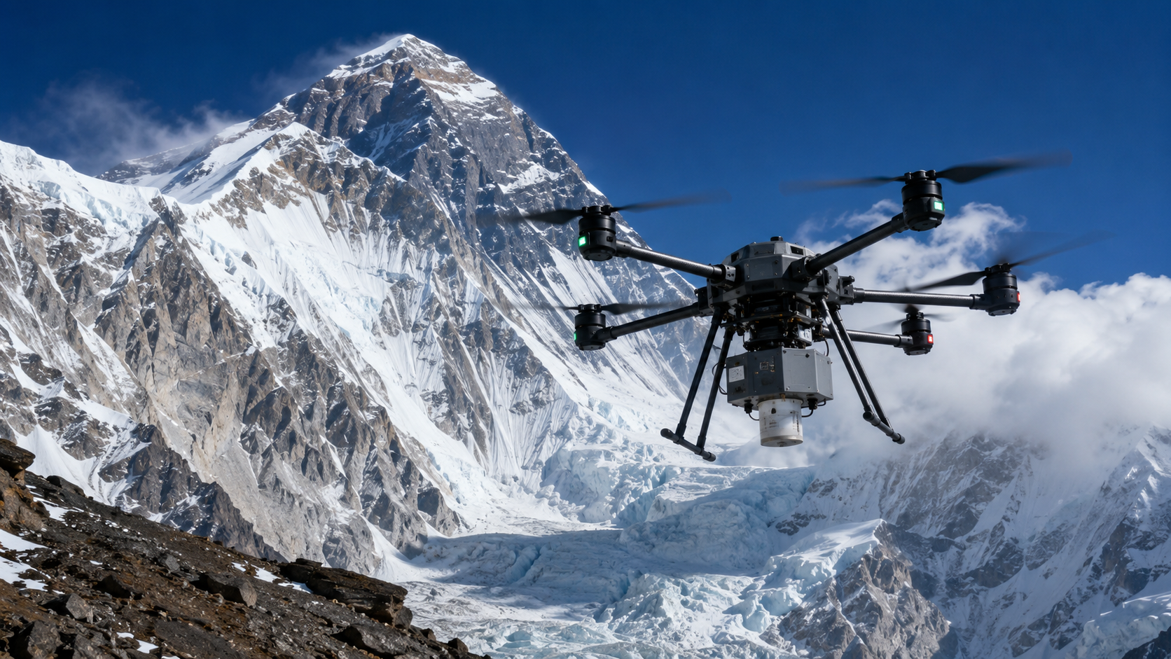 Record storico: il drone DJI EV50 vola a 8.861 metri sopra l'Everest durante una missione scientifica