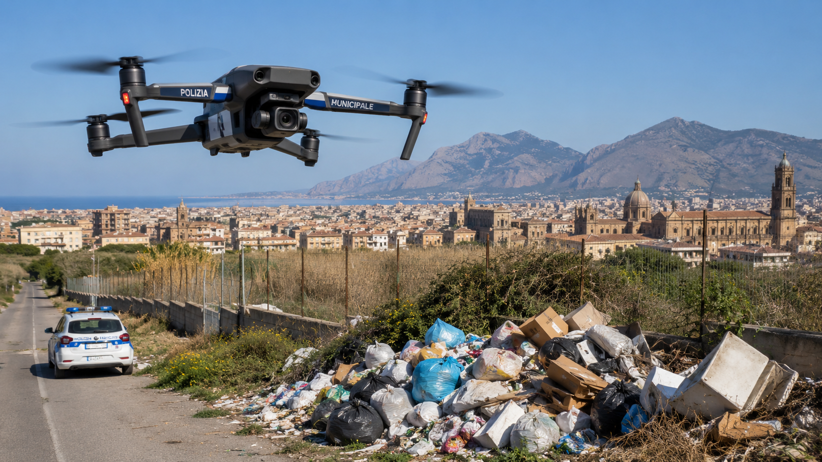 Palermo, droni contro chi abbandona i rifiuti: controlli dall'alto e messaggi audio per fermare gli scarichi abusivi