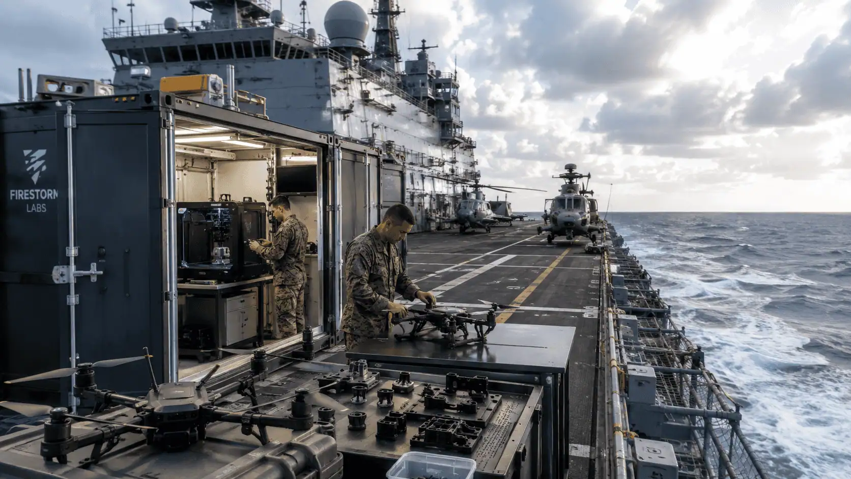 Fabbrica di droni in mare: Firestorm Labs stampa 12 Squall a bordo della USS Essex
