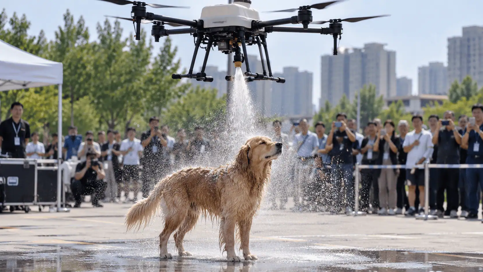 Cina, drone spruzza acqua su un cane: la curiosa dimostrazione diventa virale
