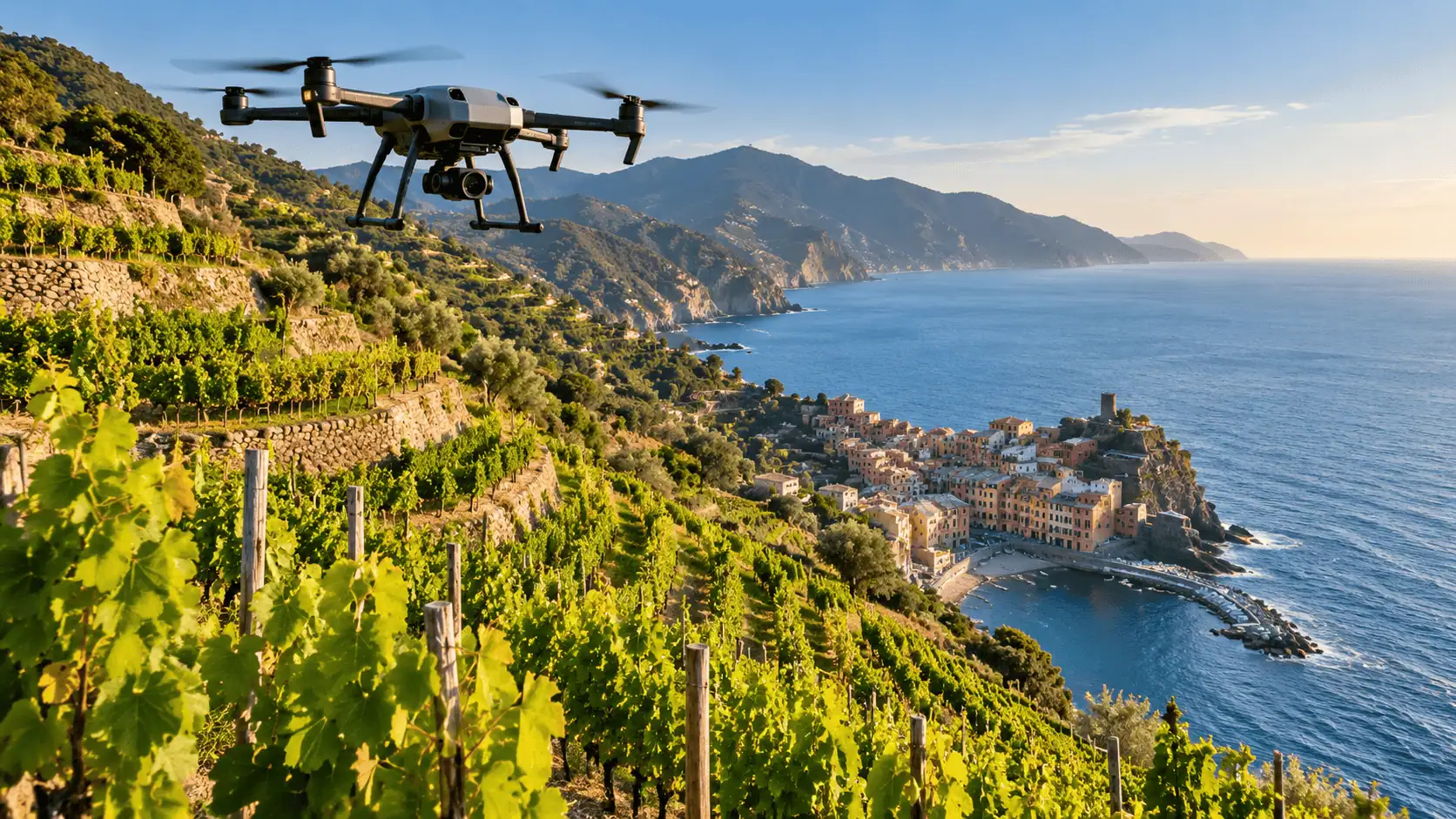Droni per la viticoltura nelle Cinque Terre: la tecnologia aiuta i vigneti terrazzati