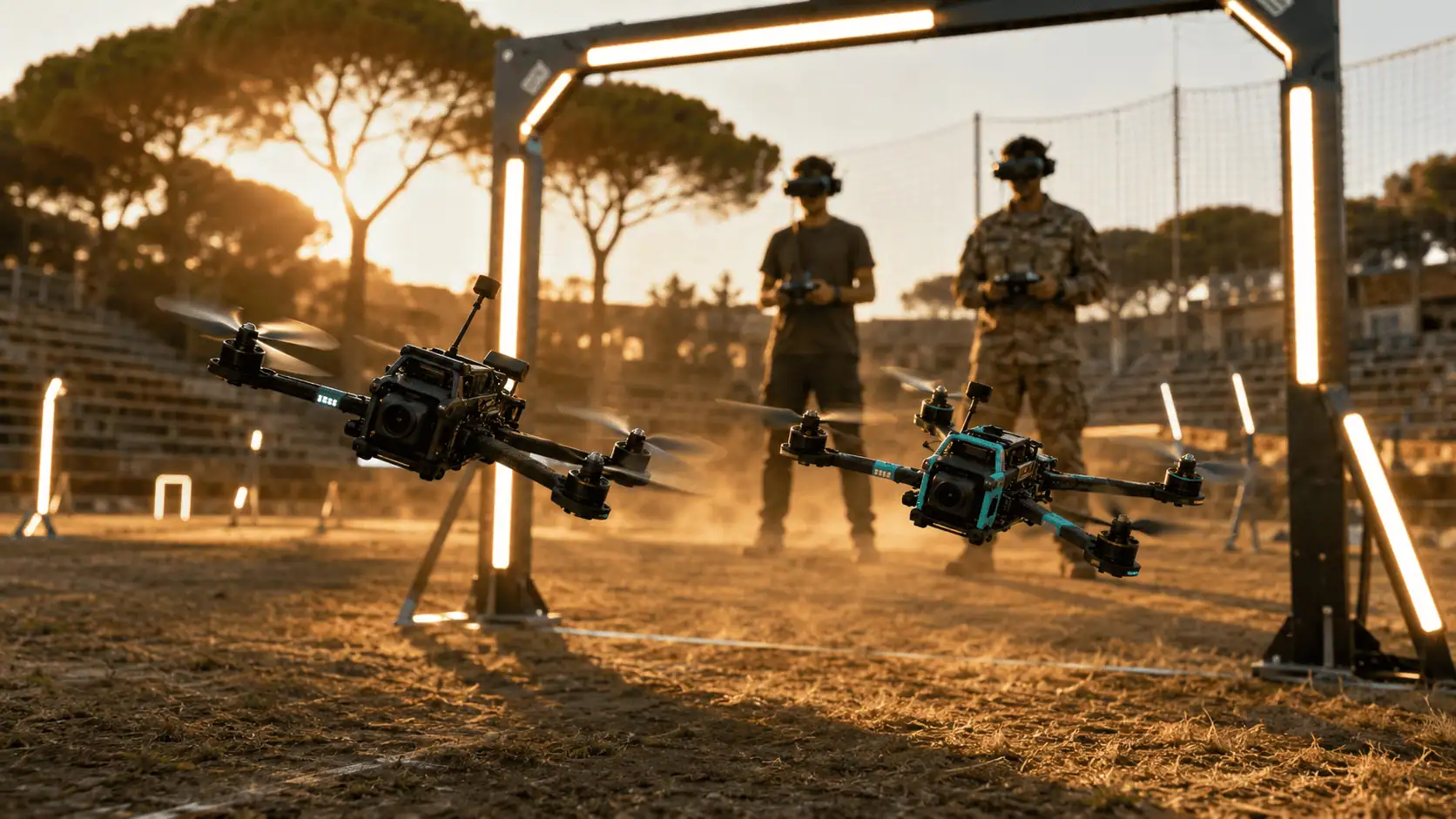 Piloti civili e militari durante una gara FPV dell’Esercito 1659 Drone Challenge a Roma