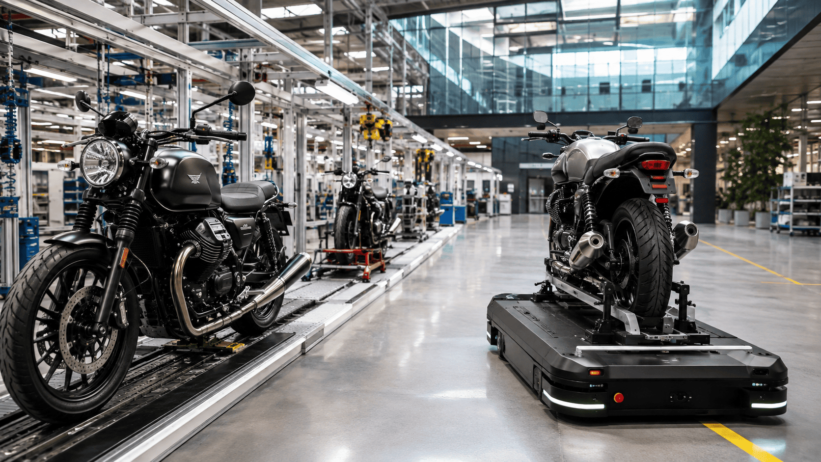 Droni e robot per costruire le Moto Guzzi: inaugurato il nuovo stabilimento in Lombardia