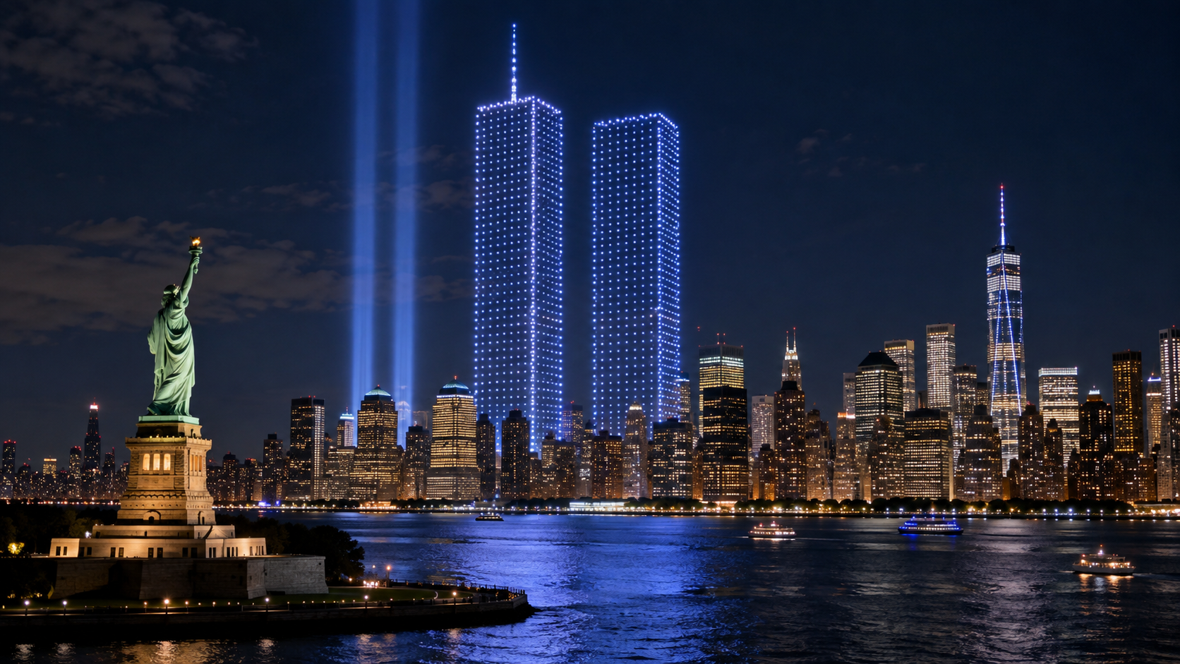 11 settembre, 2.977 droni ricreano le Torri Gemelle nel cielo di New York