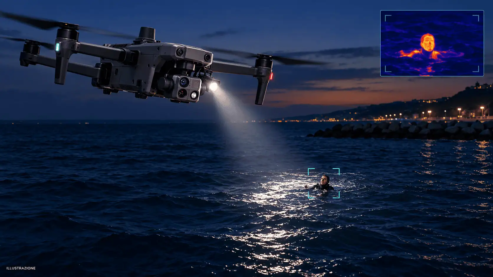 Addestramento notturno con drone sull’Adriatico
