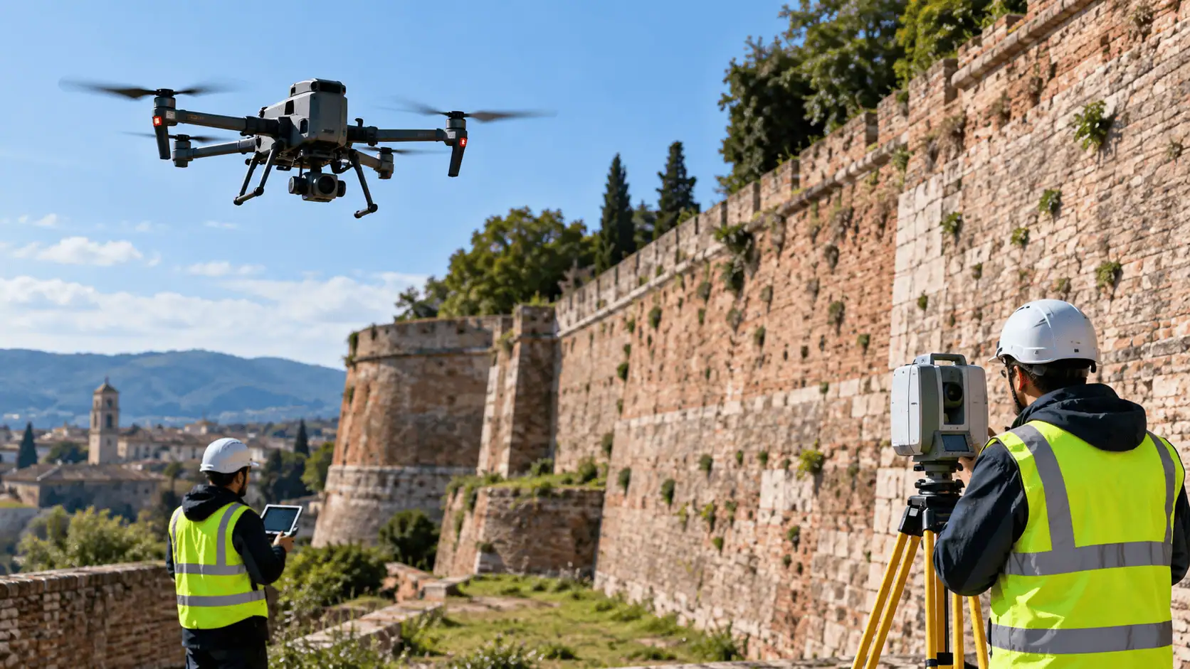 Droni e laser scanner sulle Mura: così viene monitorata la cortina di Santa Grata