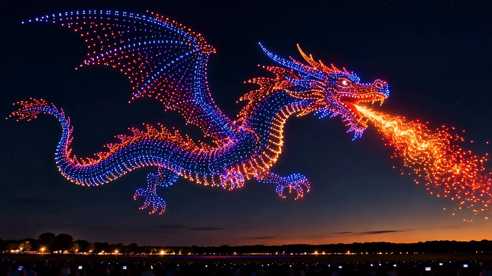 71.207 droni nel cielo del Texas: il gigantesco drago luminoso entra nel Guinness dei record